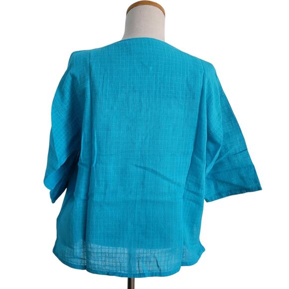 New Guatemalan Embroidered Woven Folk Art Blouse Turquoise Small Craftcore - Picture 4 of 9
